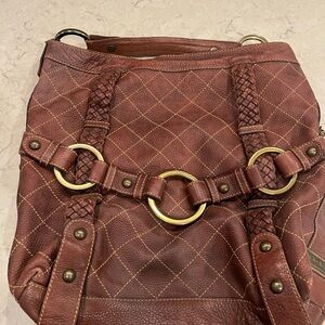 Isabella Fiore Brown Quilted Hobo Bag with Gold Accents